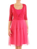 Różowa efektowna, koronkowa sukienka z tiulowym dołem 33954