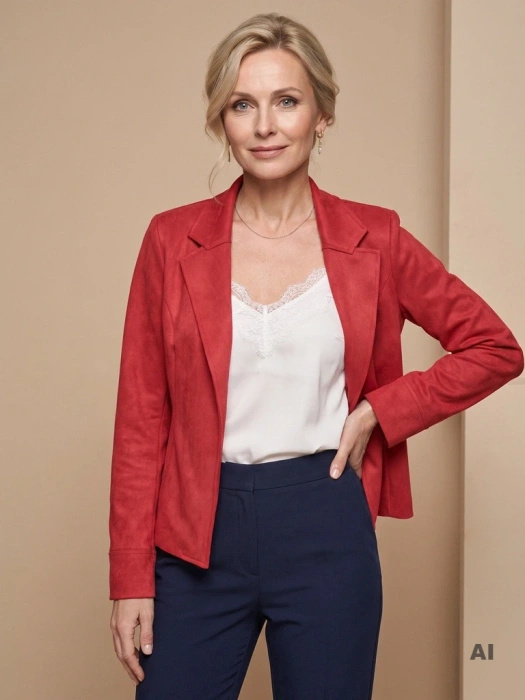 Czerwona marynarka damska wizytowa o prostym fasonie – elegancki model do sukienki na spotkania i uroczystości 39840