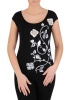 Elegancka czarna bluzka bez rękawów w kwiaty – prosty fason z elastycznej wiskozy 15547