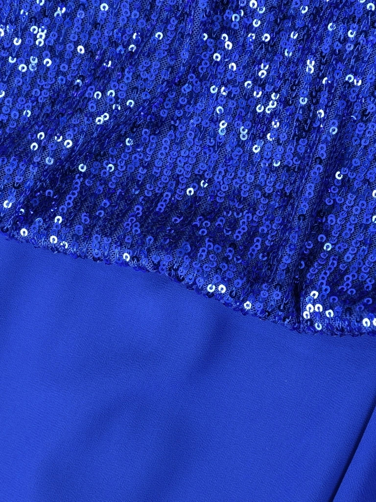 Elegancka suknia wieczorowa na bal maxi chabrowa – rozkloszowany fason z cekinami wysmuklający talię 40968