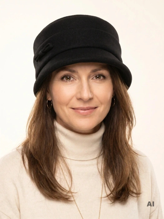 Elegancki czarny kapelusz zimowy cloche – stylowy fason z wywiniętym rondem 42727