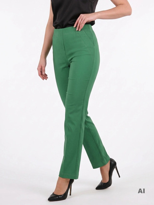 Eleganckie zielone spodnie damskie z prostą nogawką i elastyczną talią – komfortowe na lato i do biura plus size 37556