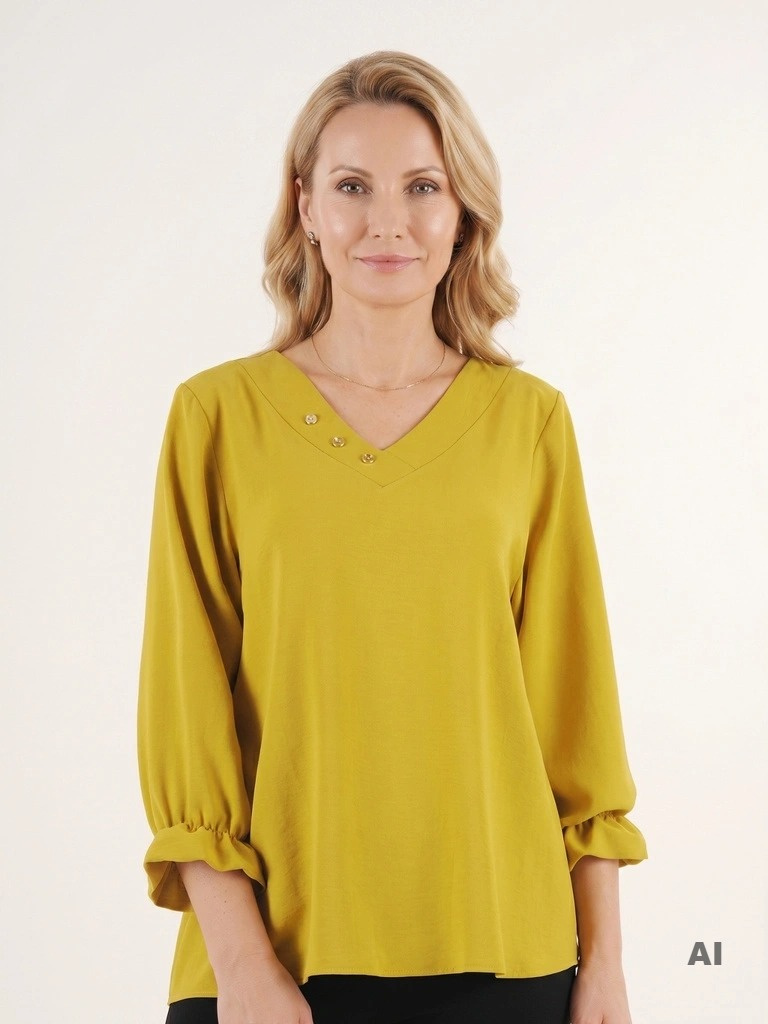 Elegancka bluzka wizytowa w kolorze pistacji z dekoltem V – prosty fason z kobiecymi falbankami 35760
