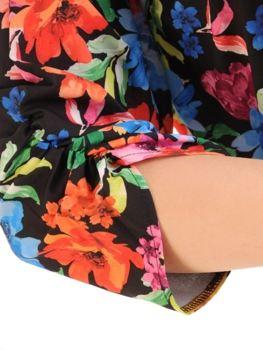 Elegancka bluzka wizytowa trapezowa w kwiaty – wiskozowy fason tuszujący biodra 34762