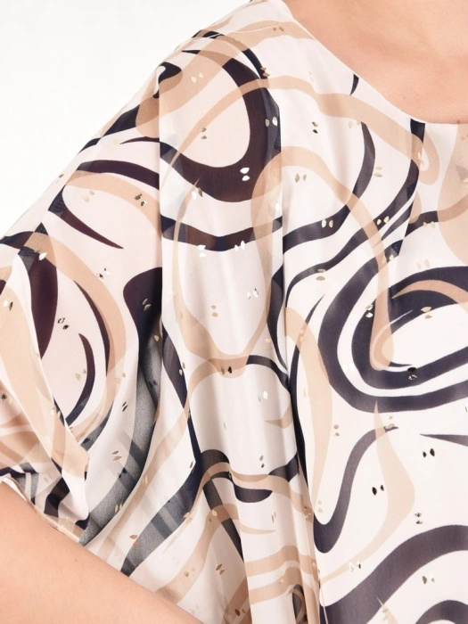 Elegancka bluzka szyfonowa plus size w błyszczące wzory z gumą w pasie – maskująca talię 42051
