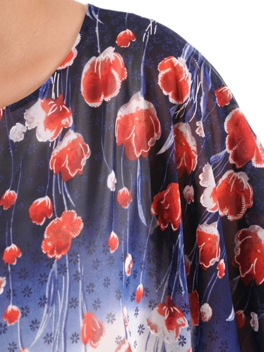 Elegancka bluzka wizytowa w kwiaty – asymetryczny, zwiewny krój z dekoltem w łódkę 38530