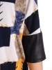 Wielobarwna bluzka damska z ekoskórą w modny patchwork – fason kimono, maskujący talię i wysmuklający plecy 32505