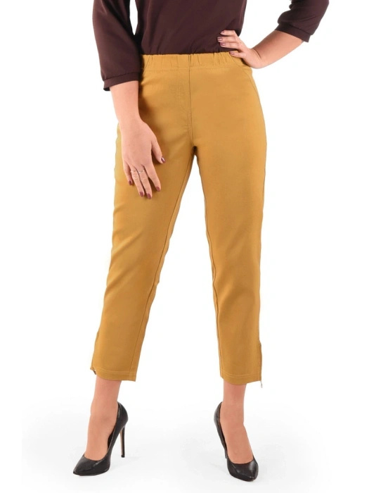 Miodowe cygaretki plus size z ozdobnymi zamkami – wysmuklający fason 7/8 na lato 34879