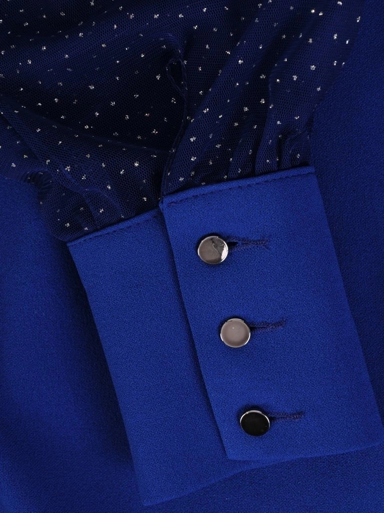 Elegancka chabrowa sukienka midi na wesele – prosty fason optycznie wyszczuplający sylwetkę 28218