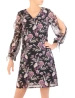 Elegancka czarna sukienka trapezowa w kwiaty – swobodny fason z wiązanymi rękawami 34169