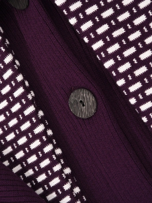 Elegancki fioletowy sweter damski z wiązaniem – luźny krój z zaokrąglonym dołem na jesień 42166