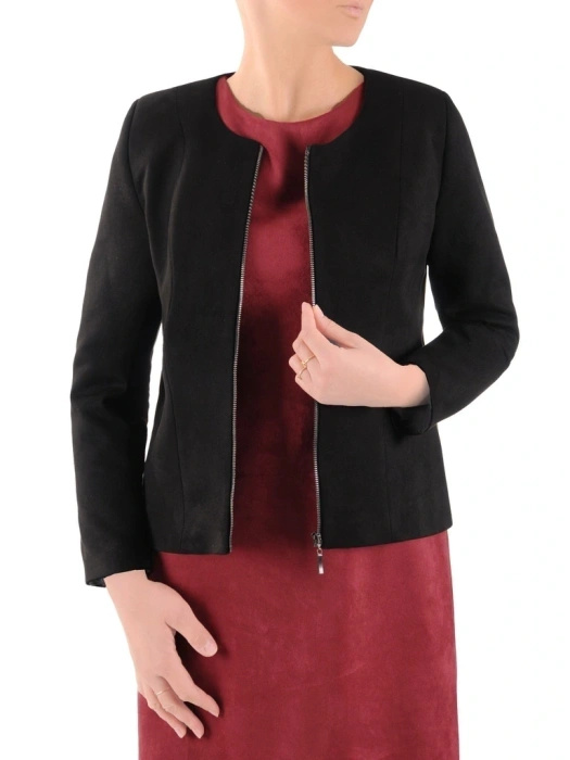 Elegancka czarna kurtka jesienna o prostym fasonie – komfortowy model na suwak do miejskich stylizacji 38778