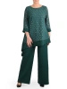 Elegancki komplet damski ze spodniami butelkowa zieleń na wesele – asymetryczna tunika tuszująca biodra 41207