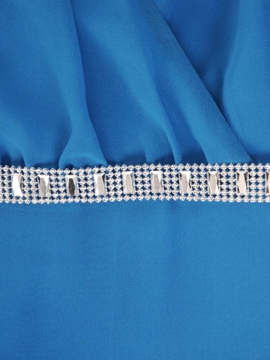 Elegancka suknia wieczorowa maxi w odcieniu morskim – kopertowy fason z bufiastym rękawem 30707