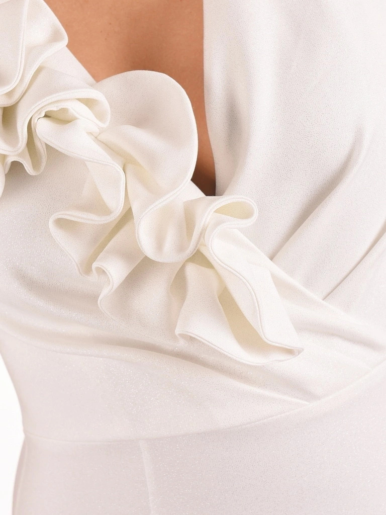 Rozkloszowana suknia balowa maxi z brokatem ecru – kobiecy krój na sylwestra i studniówkę 40188