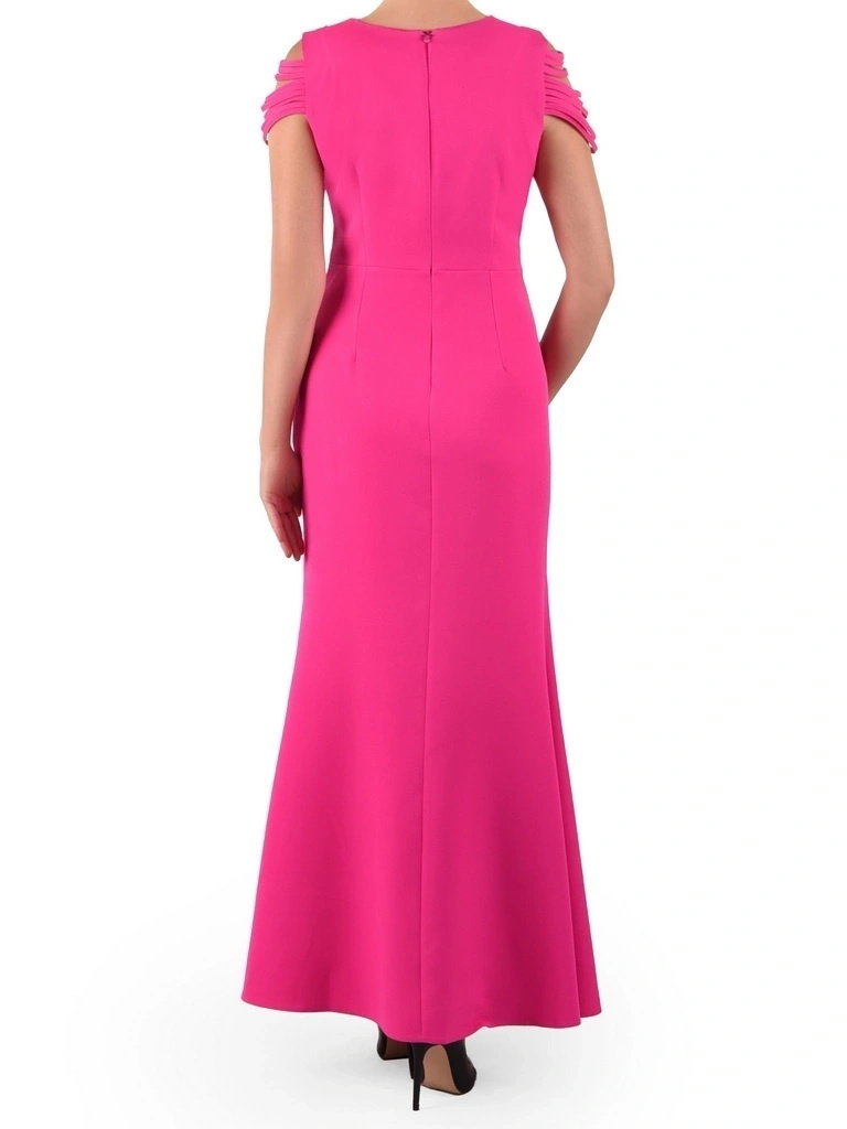Amarantowa suknia balowa maxi na sylwestra fason syrenka – eleganckie rozcięcie i biżuteryjny detal 40711