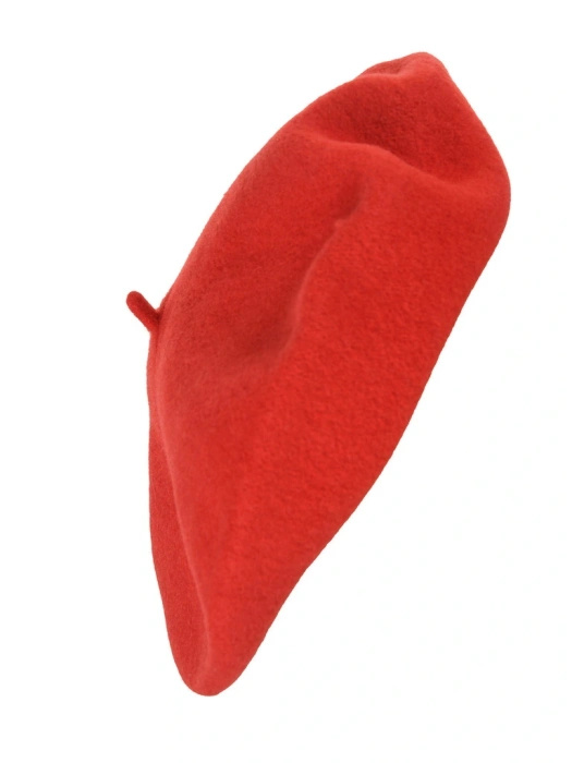 Elegancki czerwony beret damski fason francuski – ciepła wełniana czapka z urokliwą antenką 42702