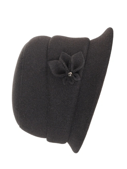 Elegancki czarny kapelusz zimowy damski cloche – ocieplany model z regulacją obwodu 42410
