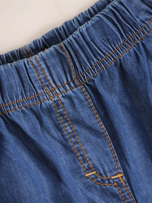 Granatowe klasyczne spodnie wide leg z gumką w pasie – elegancko modelujące sylwetkę na co dzień 38261
