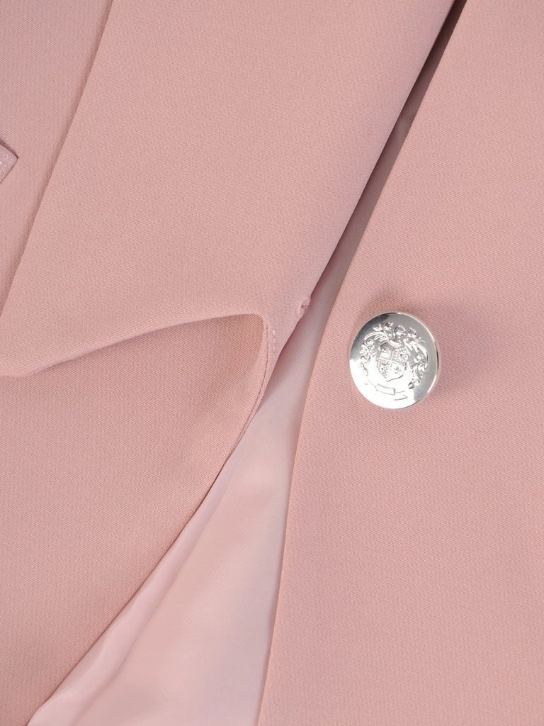 Różowa marynarka damska do sukienki o prostym fasonie – elegancki model z ozdobnymi lampasami 28431