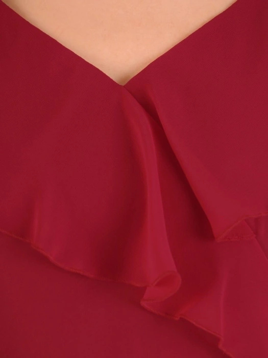 Elegancka sukienka rozkloszowana midi malinowa – zwiewny krój z rękawem 3/4 podkreślający sylwetkę 27356