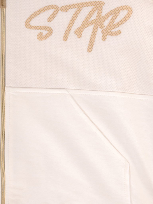 Biała bluza zapinana na zamek z ozdobnymi napisami 29654
