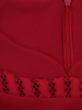 Sukienka z ażurowymi wstawkami 14386, czerwona kreacja z nowoczesnym zdobieniem