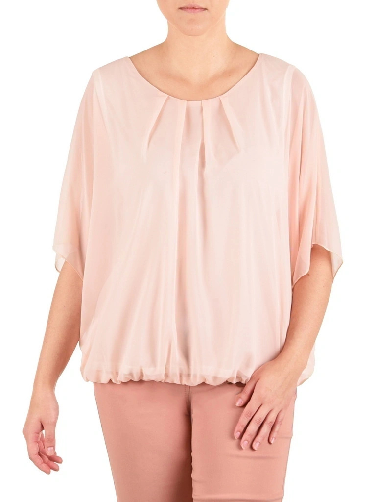 Pudrowa bluzka oversize z rękawami kimono – luźny fason zapewniający swobodę ruchów 42057