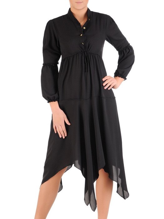 Czarna, asymetryczna sukienka, kreacja z podwyższonym stanem 23241