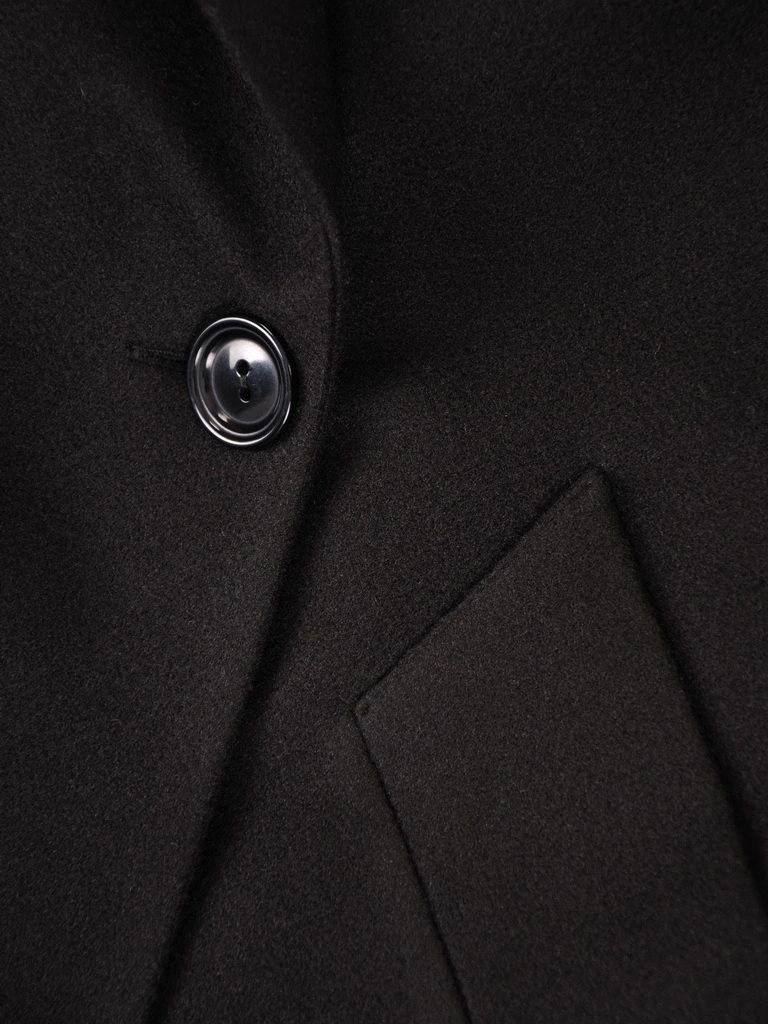 Elegancki płaszcz damski na jesień i zimę czarny – prosty fason z paskiem modelującym talię 36672