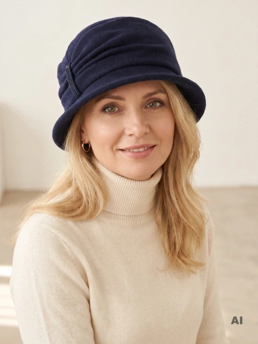 Elegancki kapelusz damski cloche na zimę – ocieplany model z wywiniętym rondem 40515