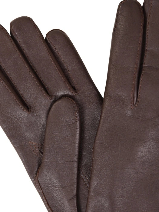 Ciemnobrązowe rękawiczki skórzane damskie na jesień i zimę – ocieplany model z eleganckim przeszyciem 42638
