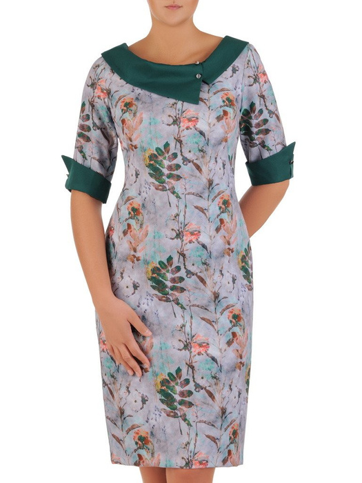 Sukienka z tkaniny, prosta kreacja z kontrastowymi wstawkami 21923.