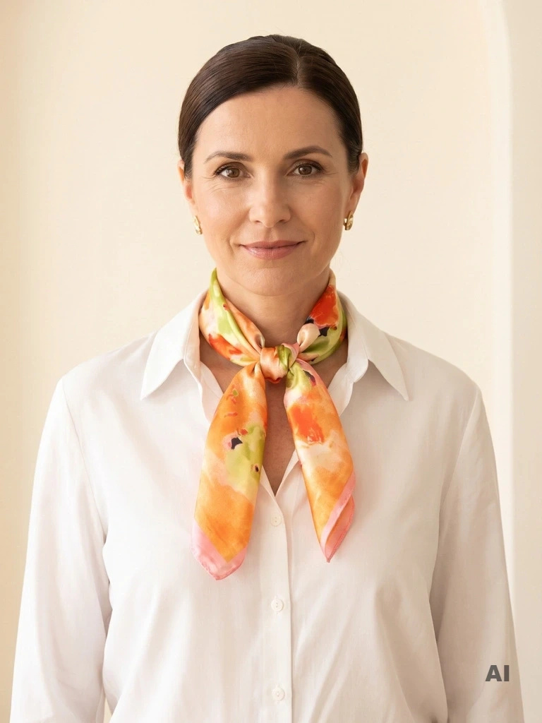 Wielokolorowa apaszka kwadratowa w kwiaty – lekki dodatek do eleganckich stylizacji 42150