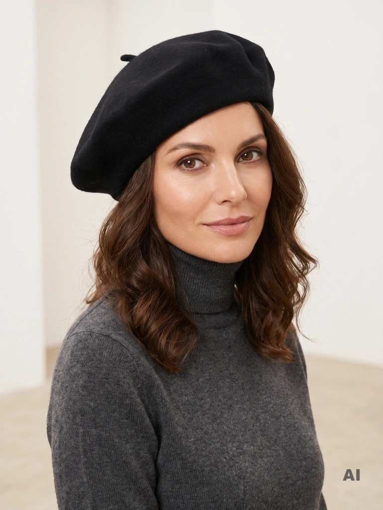 Elegancki beret damski wełniany w stylu francuskim – modne i ciepłe nakrycie głowy z antenką 40863