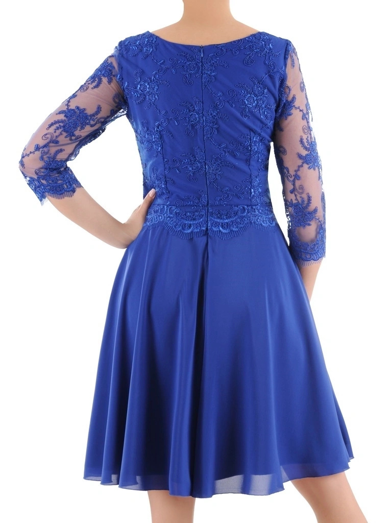 Chabrowa sukienka na wesele midi z rękawem 3/4 – rozkloszowany fason z dekoltem łódka 35652