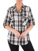 Wiskozowa koszula damska w kratę z kołnierzykiem – prosty, swobodny krój z ozdobnymi guzikami 40252