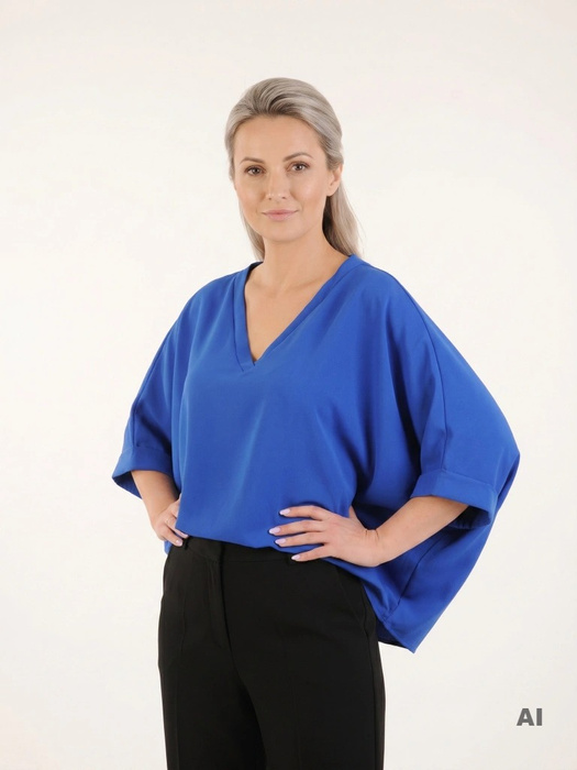 Chabrowa bluzka wizytowa z rękawem kimono – luźny fason z dekoltem w serek 33140