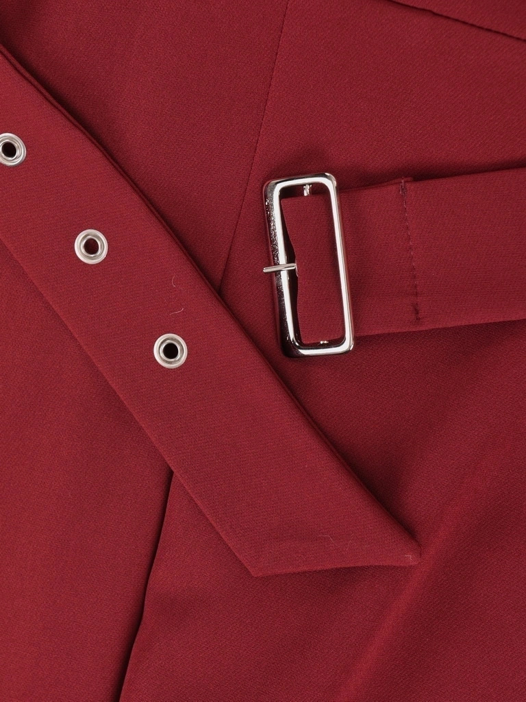 Elegancka bordowa kreacja rozkloszowana z suwakiem i paskiem – optycznie wysmuklająca fasonem midi 19821