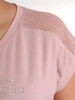 Wizytowa bluzka damska w pudrowym różu – prosty krój z dżetami subtelnie wysmuklający 25573