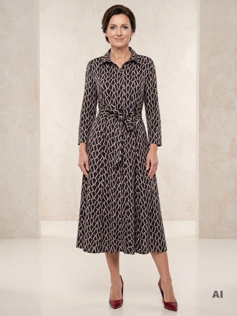 Elegancka czarna sukienka maxi rozkloszowana – stylowy fason z kołnierzykiem i paskiem w talii 38630
