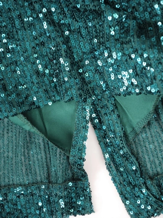 Elegancka zielona sukienka wieczorowa na sylwestra midi – prosty krój z efektownymi cekinami 36736