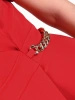 Czerwona sukienka damska o prostym fasonie do kolan – kopertowy dekolt z biżuteryjnym akcentem 33253