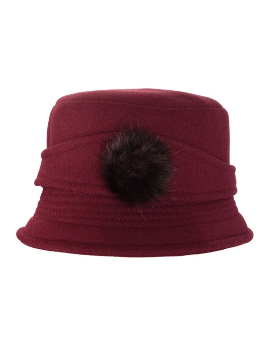 Elegancki kapelusz cloche w kolorze buraczkowym – ciepły fason z regulowanym obwodem na chłodne dni 42358