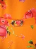 Pomarańczowa sukienka rozkloszowana maxi w kwiaty – elegancki krój z rękawem 3/4 i kontrafałdami 38025