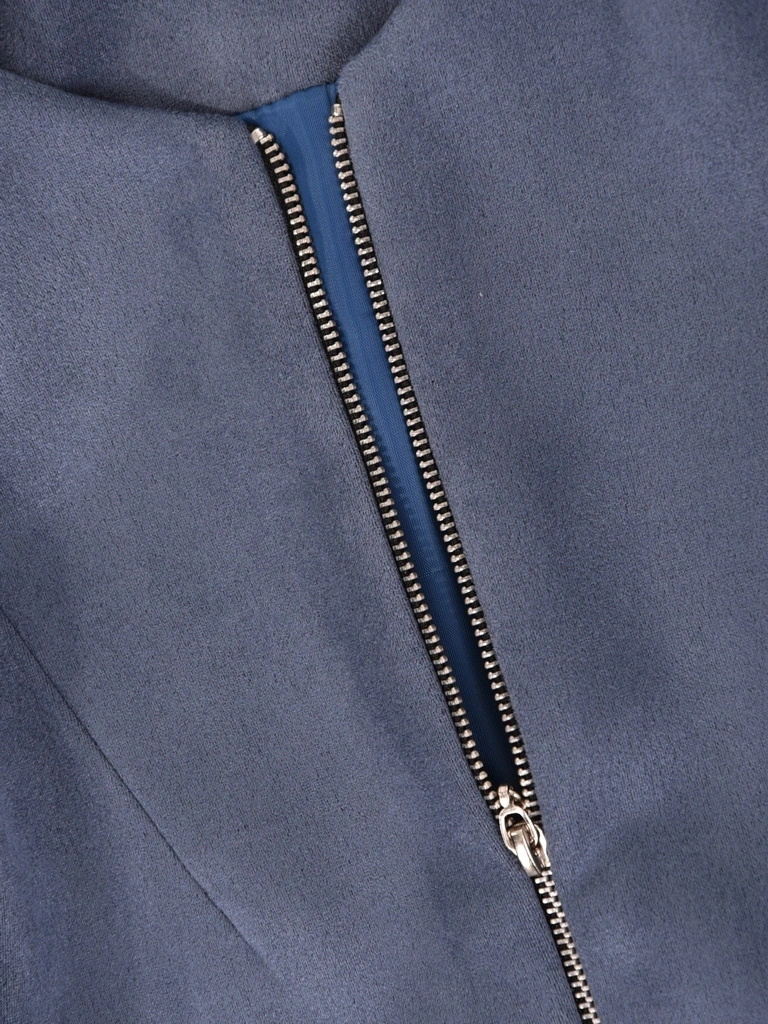 Elegancki żakiet damski do sukienki o prostym kroju – modny fason na zamek w odcieniu jeans 42136