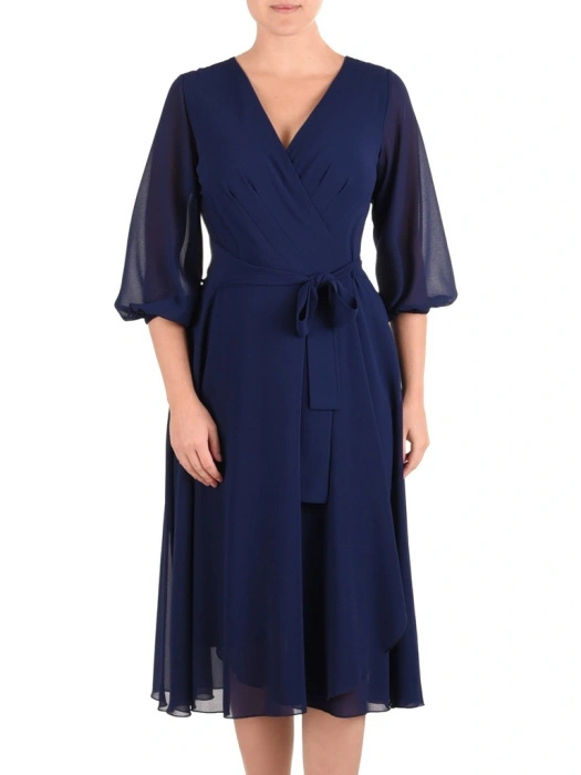Elegancka sukienka rozkloszowana midi w kolorze granatowym – kobiecy krój wysmuklający talię 30678