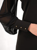 Czarna sukienka z tkaniny, kreacja z bufiastymi rękawami 24245