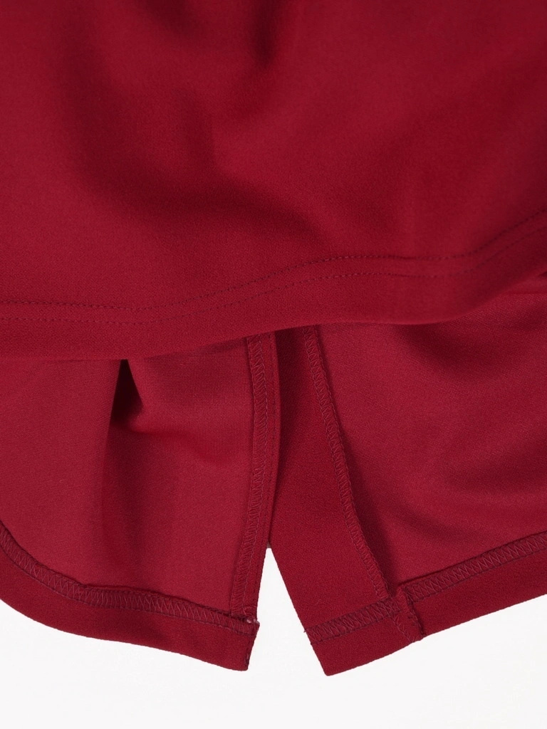 Elegancka czerwona sukienka midi z rękawem 3/4 – prosty krój z wyszczuplającymi zaszewkami 41284
