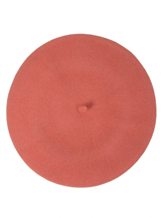 Elegancki beret damski z antenką fason francuski – ciepła wełna z merynosów w tonacji łososiowej 40885